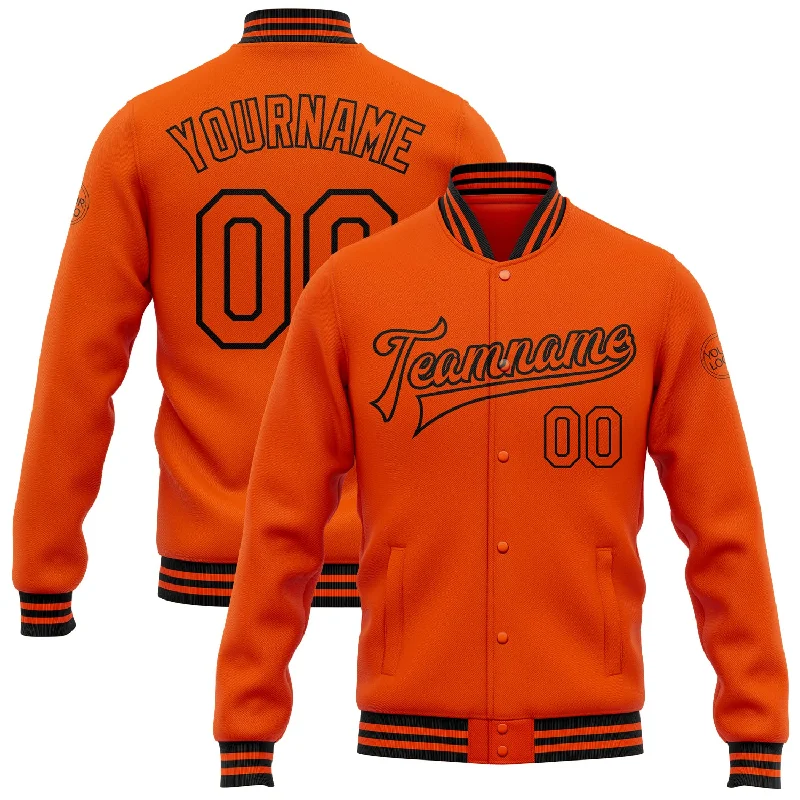 Classic Unisex Fashion Looks Urban Fashion Custom Orange Black Bomber Full-Snap Varsity Letterman Jacket