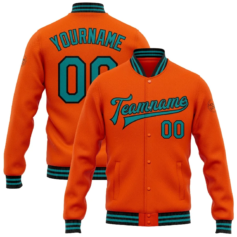 Stylish Unisex Outfit Ideas Hot Trends Custom Orange Teal-Black Bomber Full-Snap Varsity Letterman Jacket