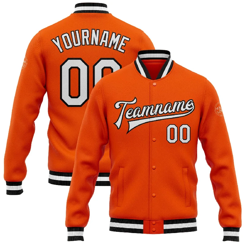 Sustainable And Ethical Unisex Clothing Vintage Style Deals Custom Orange White-Black Bomber Full-Snap Varsity Letterman Jacket