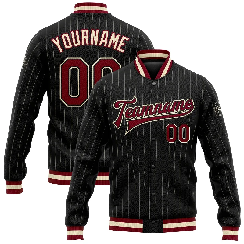 Minimalist Unisex Wardrobe Must-Haves Mega Sales Custom Black Cream Pinstripe Maroon Bomber Full-Snap Varsity Letterman Jacket