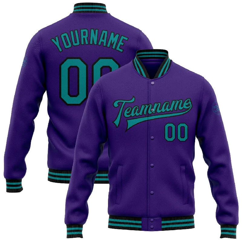 Sleek And Contemporary Gender-Free Outfits Modern Fashion Sale Custom Purple Teal-Black Bomber Full-Snap Varsity Letterman Jacket