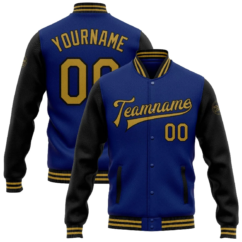 Classic Unisex Fashion Looks Massive Savings Custom Royal Old Gold-Black Bomber Full-Snap Varsity Letterman Two Tone Jacket