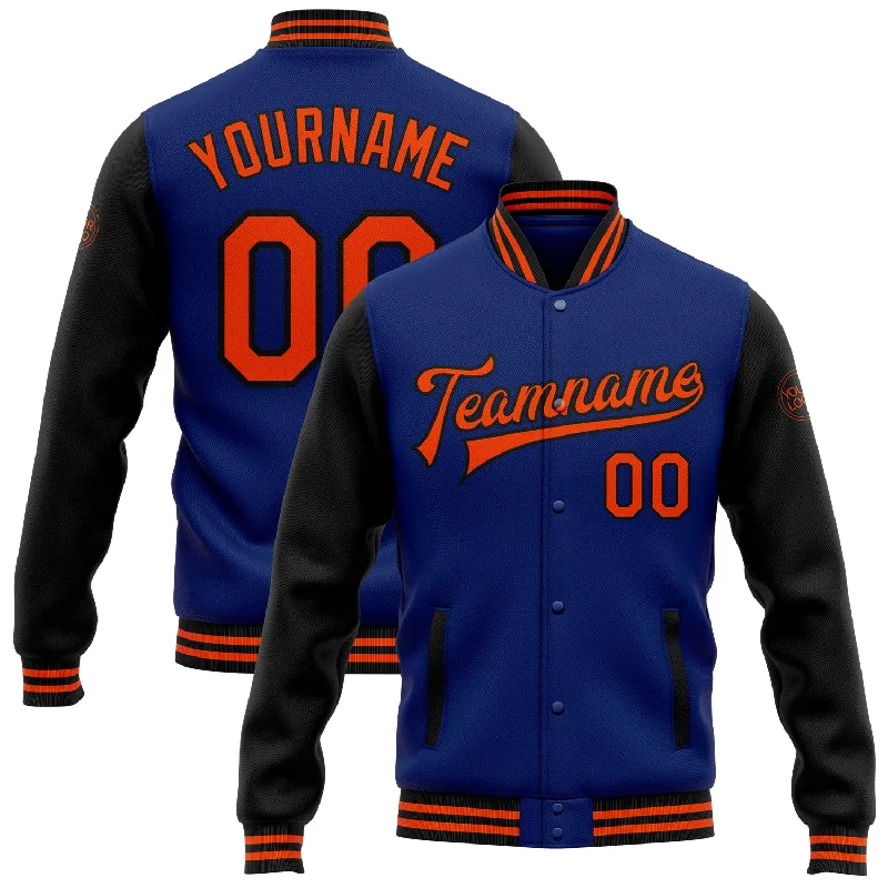 Contemporary Gender-Free Clothing Styles Huge Price Cut Custom Royal Orange-Black Bomber Full-Snap Varsity Letterman Two Tone Jacket