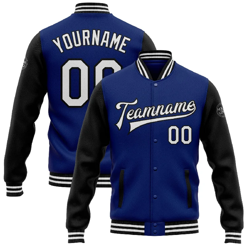 Relaxed-Fit Unisex Clothing Options Hot Brand Discounts Custom Royal White-Black Bomber Full-Snap Varsity Letterman Two Tone Jacket