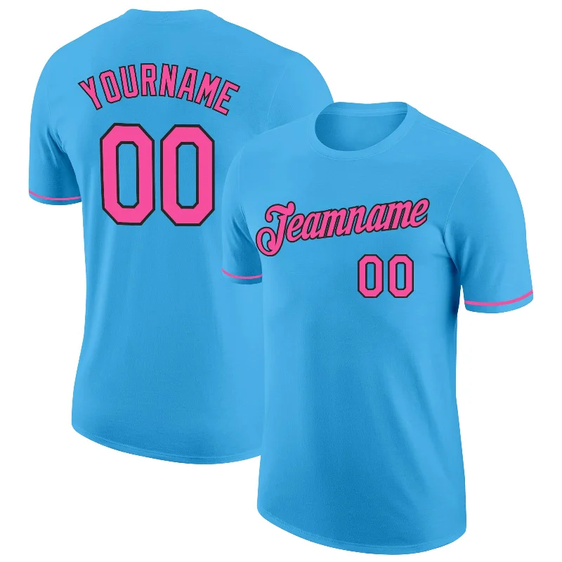 Unisex Casual Fashion Trends Feminine Luxe Style Sale Custom Sky Blue Pink-Black Performance T-Shirt