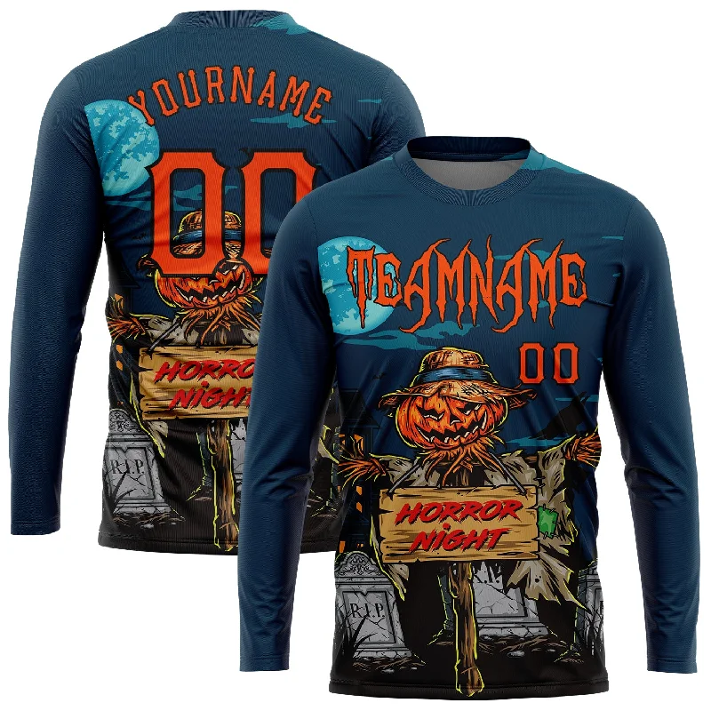 Classic And Timeless Unisex Style Huge Price Cut Custom 3D Pattern Halloween Pumpkins Horror Night Long Sleeve Performance T-Shirt