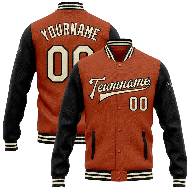 Versatile Unisex Layering Pieces Hot Deals Custom Texas Orange Cream-Black Bomber Full-Snap Varsity Letterman Two Tone Jacket