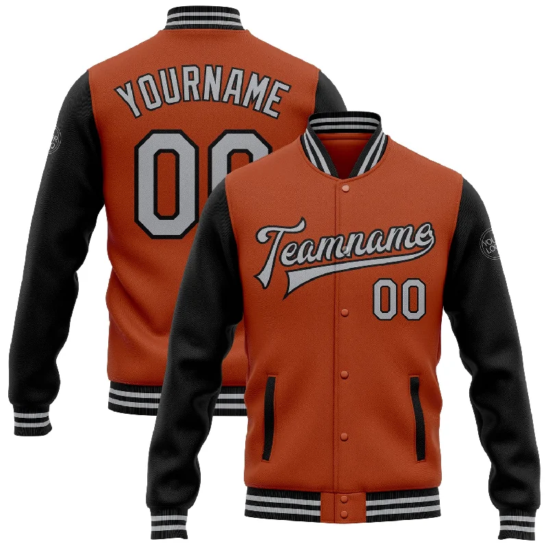 Functional And Stylish Unisex Wear Daily Deals Custom Texas Orange Gray-Black Bomber Full-Snap Varsity Letterman Two Tone Jacket