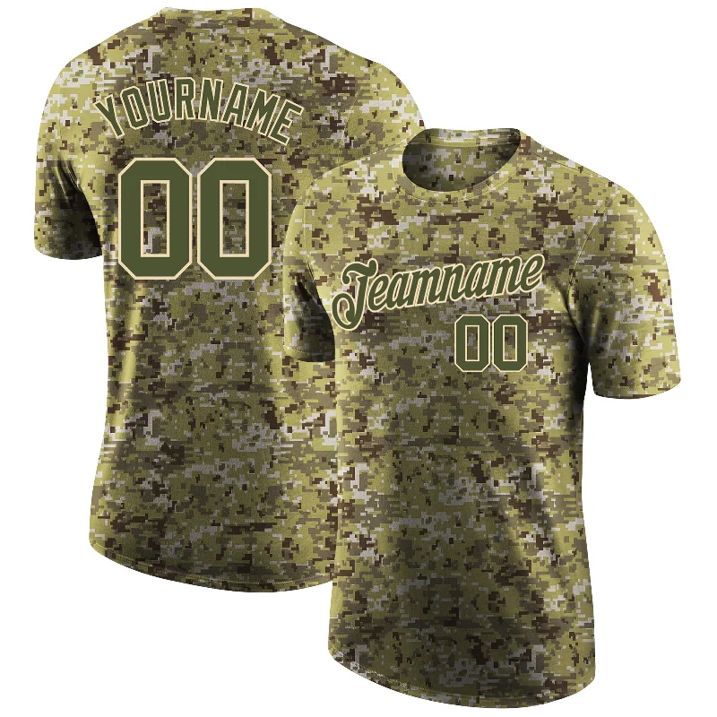 Classic Unisex Fashion Looks Hot Sale Custom Camo Olive-Cream Performance Salute To Service T-Shirt