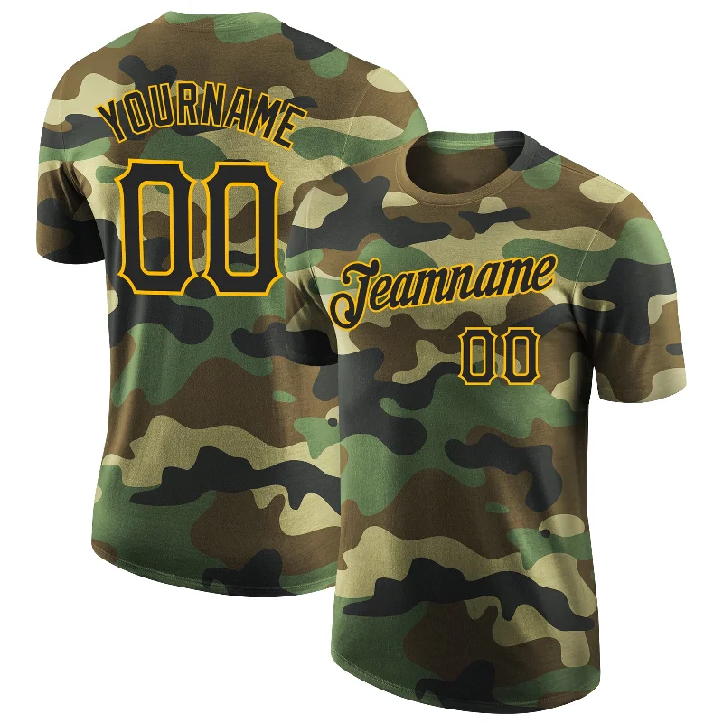 Versatile And Stylish Unisex Apparel Exclusive Designer Style Deals Custom Camo Black-Gold Performance Salute To Service T-Shirt