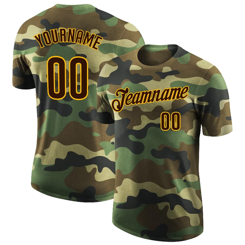 Elegant And Minimal Gender-Free Clothing Break Fashion Norms Custom Camo Brown-Gold Performance Salute To Service T-Shirt