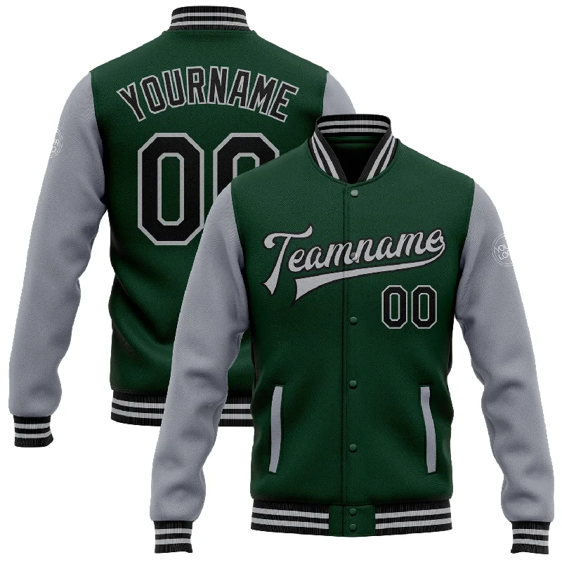 Breathable And Lightweight Unisex Wear Huge Discounts This Week Custom Green Black-Gray Bomber Full-Snap Varsity Letterman Two Tone Jacket