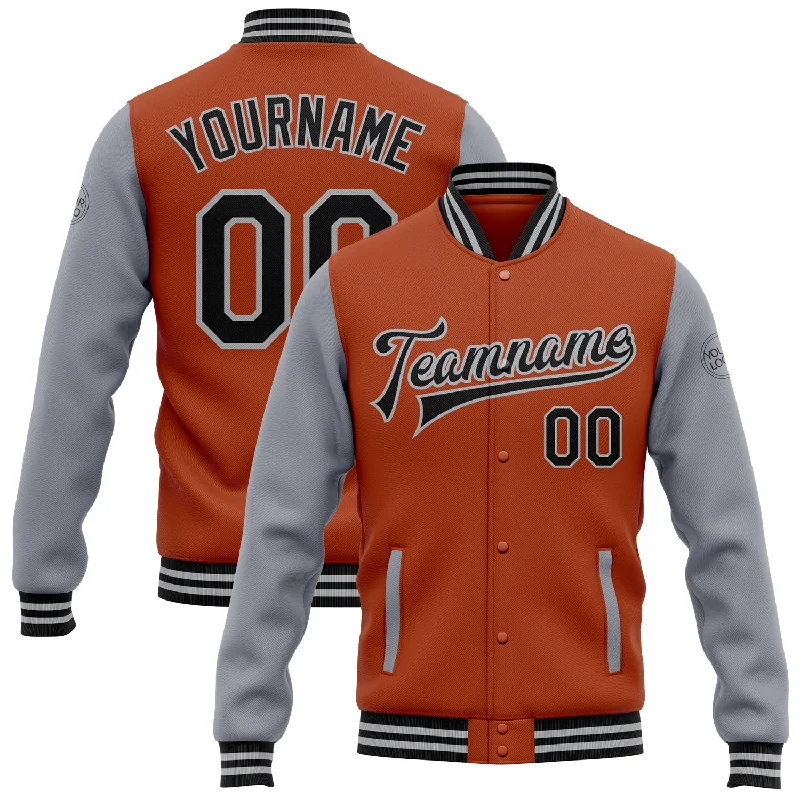 High-Quality Unisex Basics For Everyday Wear Holiday Attire Sale Custom Texas Orange Black-Gray Bomber Full-Snap Varsity Letterman Two Tone Jacket