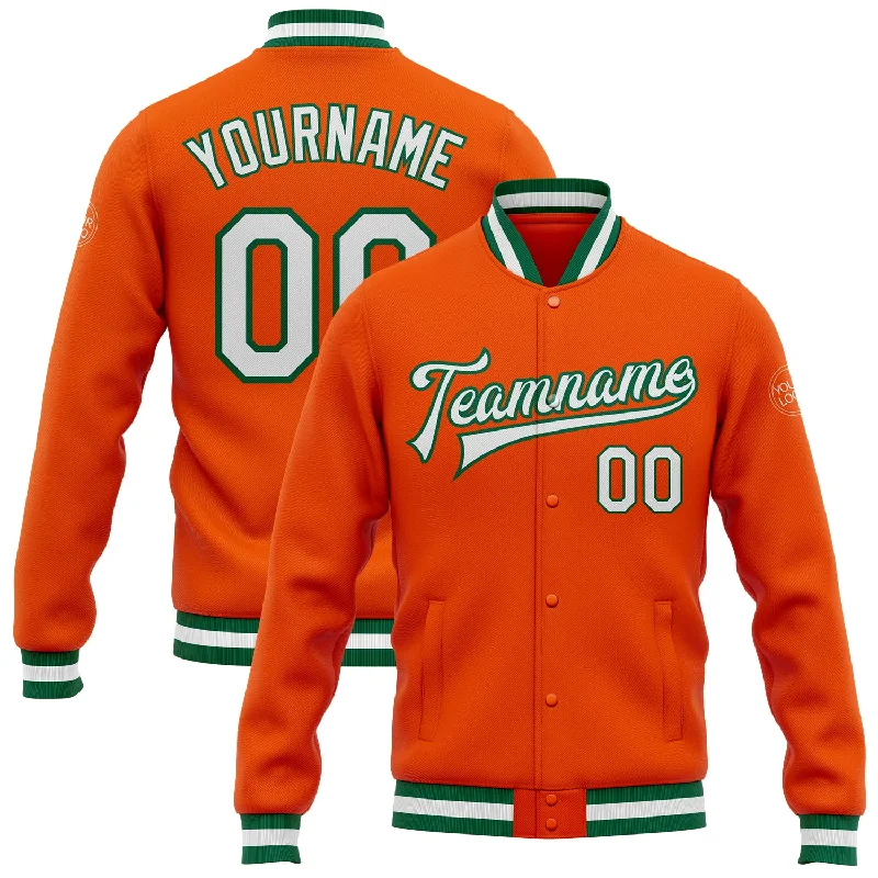 Classic And Timeless Gender-Neutral Fashion Street Style Discounts Custom Orange White-Kelly Green Bomber Full-Snap Varsity Letterman Jacket