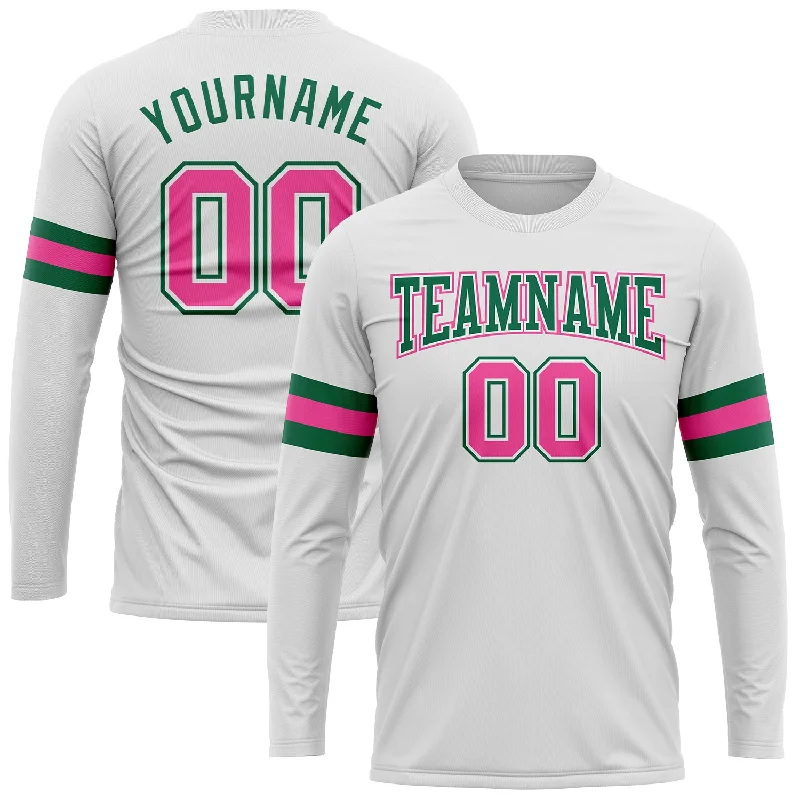 Gender-Neutral Clothing Styles Spring Fashion Custom White Pink-Kelly Green Long Sleeve Performance T-Shirt