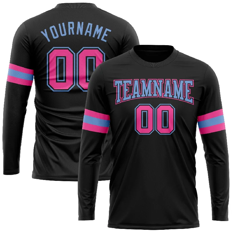 Gender-Neutral Clothing Styles Relaxed Style Deals Custom Black Pink-Light Blue Long Sleeve Performance T-Shirt