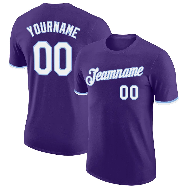 Elegant And Minimal Gender-Free Clothing New Styles Just In Custom Purple White-Light Blue Performance T-Shirt