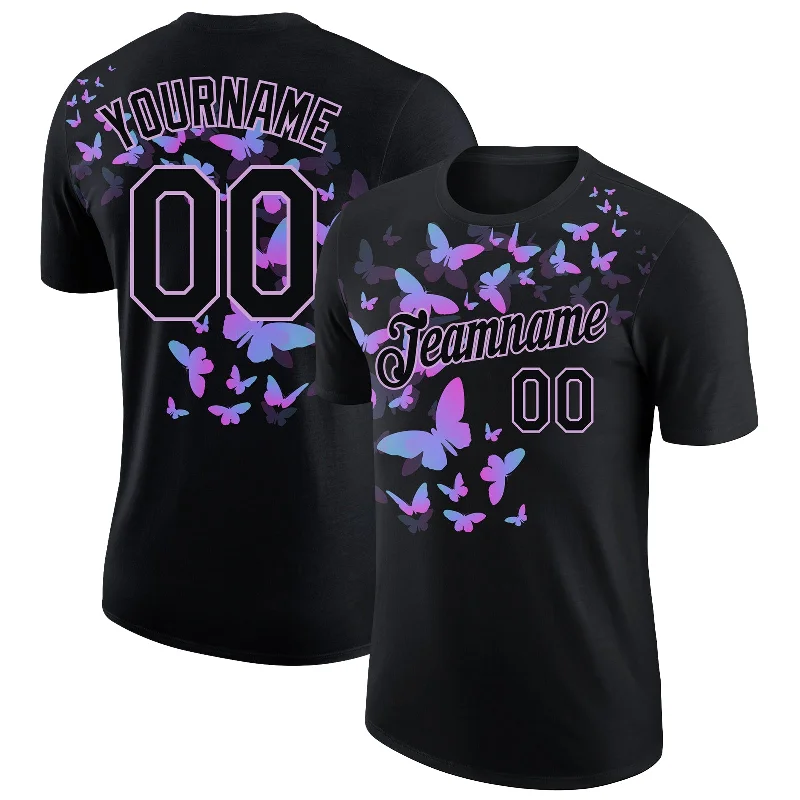 Gender-Neutral Trendy Clothing Styles Sophisticated Street Style Offers Custom Black Light Purple 3D Pattern Design Butterfly Performance T-Shirt