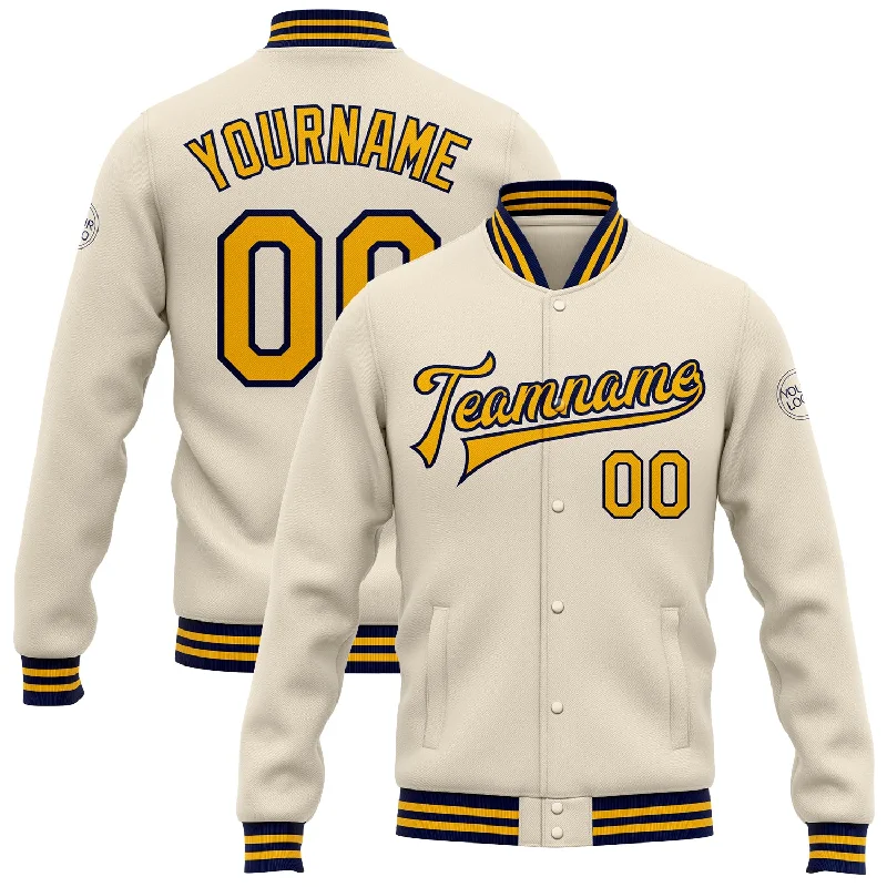 Unisex Everyday Fashion Essentials Exclusive Discounts Custom Cream Gold-Navy Bomber Full-Snap Varsity Letterman Jacket