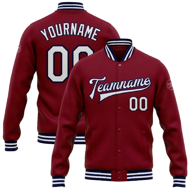 Minimalist Unisex Fashion Must-Haves Timeless Elegance Sale Custom Crimson White-Navy Bomber Full-Snap Varsity Letterman Jacket