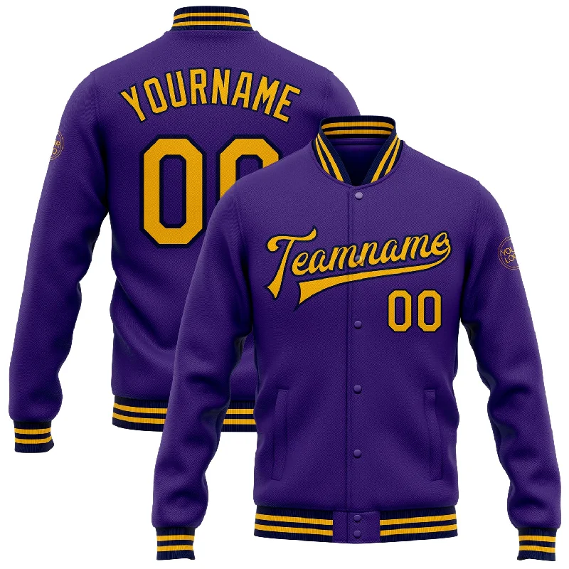 Gender-Neutral Fashion For Everyday Style Big Savings Custom Purple Gold-Navy Bomber Full-Snap Varsity Letterman Jacket