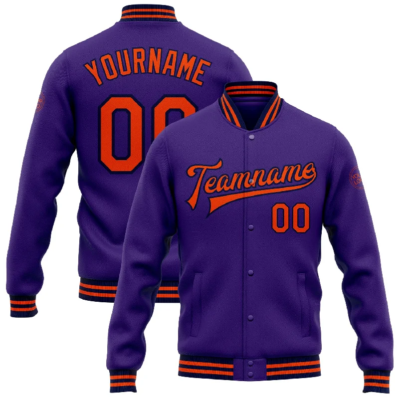 Versatile Gender-Free Wardrobe Essentials Fashion Forward Custom Purple Orange-Navy Bomber Full-Snap Varsity Letterman Jacket