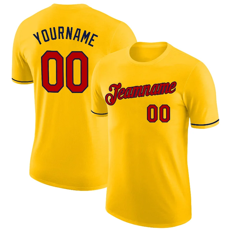 Chic And Casual Unisex Fashion Trends Trendy Looks On Sale Custom Yellow Red-Navy Performance T-Shirt