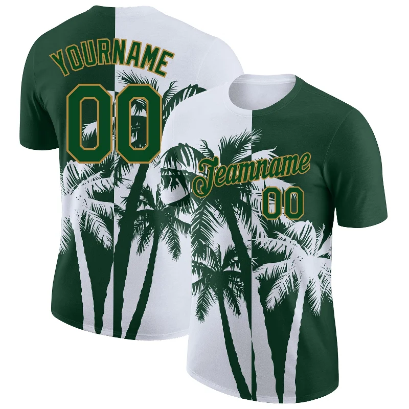 Trendy Unisex Streetwear Fashion Step Ahead, Lead The Trend Custom Green Old Gold-White 3D Pattern Design Hawaii Coconut Trees Performance T-Shirt