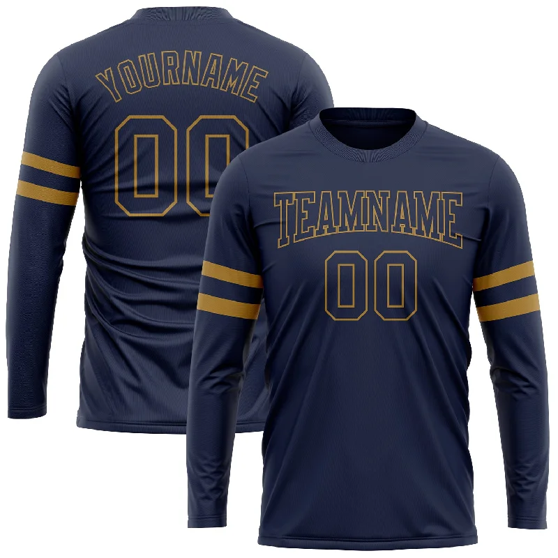 Oversized And Relaxed Unisex Fashion Limited Time Offers Custom Navy Navy-Old Gold Long Sleeve Performance Salute To Service T-Shirt