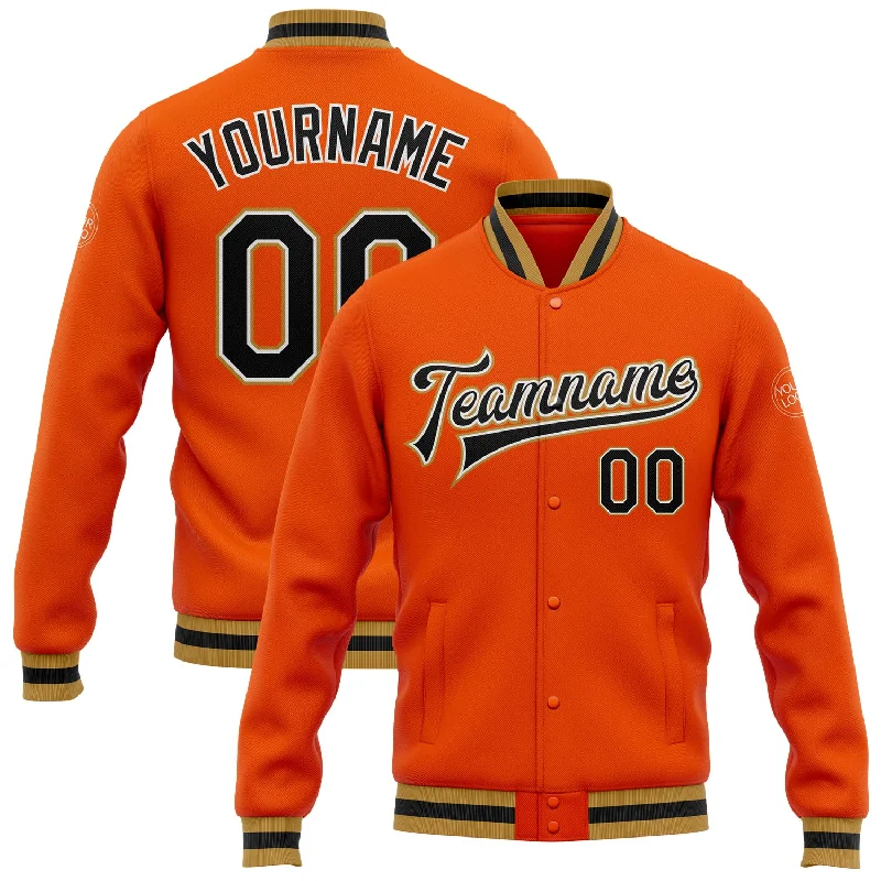 Relaxed-Fit Unisex Clothing Options Trendy Looks On Sale Custom Orange Black-Old Gold Bomber Full-Snap Varsity Letterman Jacket