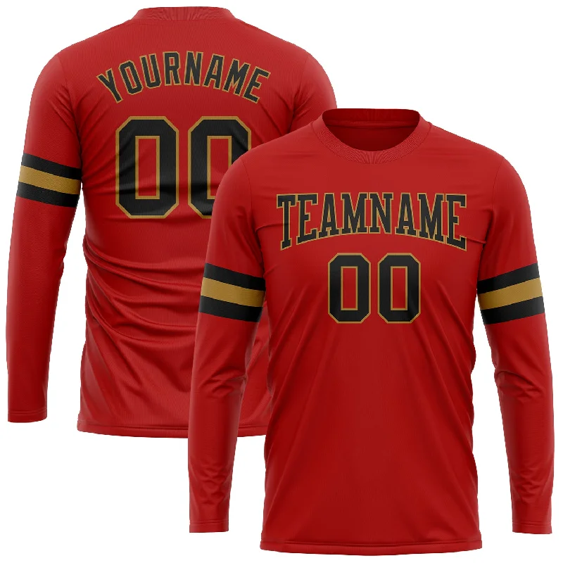 Oversized Unisex Apparel For Effortless Style End-Of-Season Clearance Custom Red Black-Old Gold Long Sleeve Performance T-Shirt