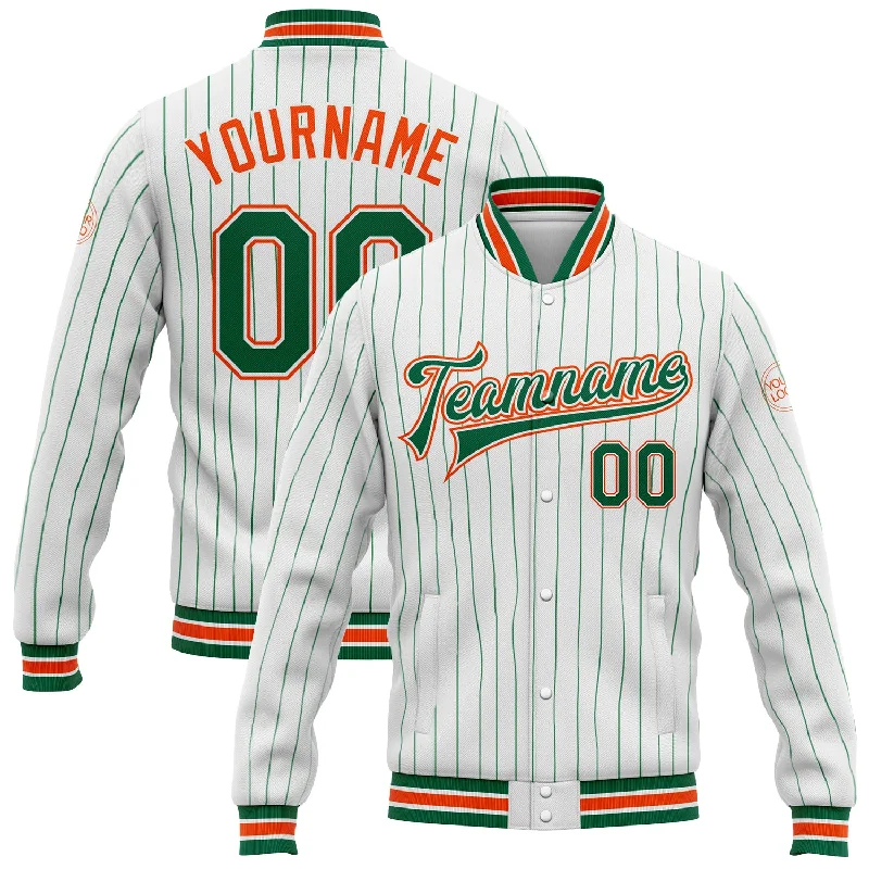 Gender-Neutral Fashion For Everyday Style Dive Into Trendy Styles Custom White Kelly Green Pinstripe Orange Bomber Full-Snap Varsity Letterman Jacket