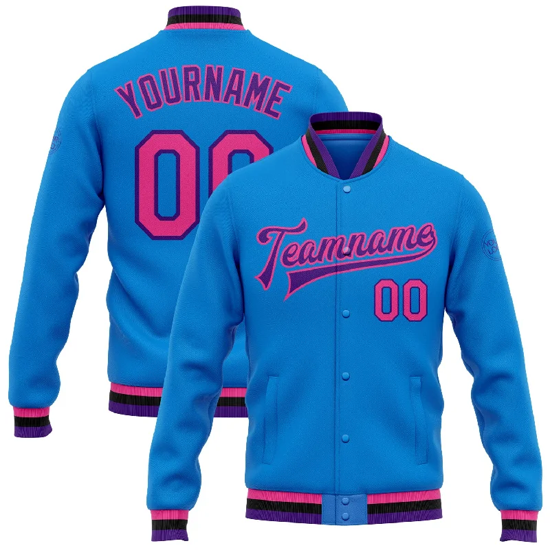 Urban Unisex Fashion Outfits Unbeatable Prices Custom Powder Blue Pink Purple-Black Bomber Full-Snap Varsity Letterman Jacket