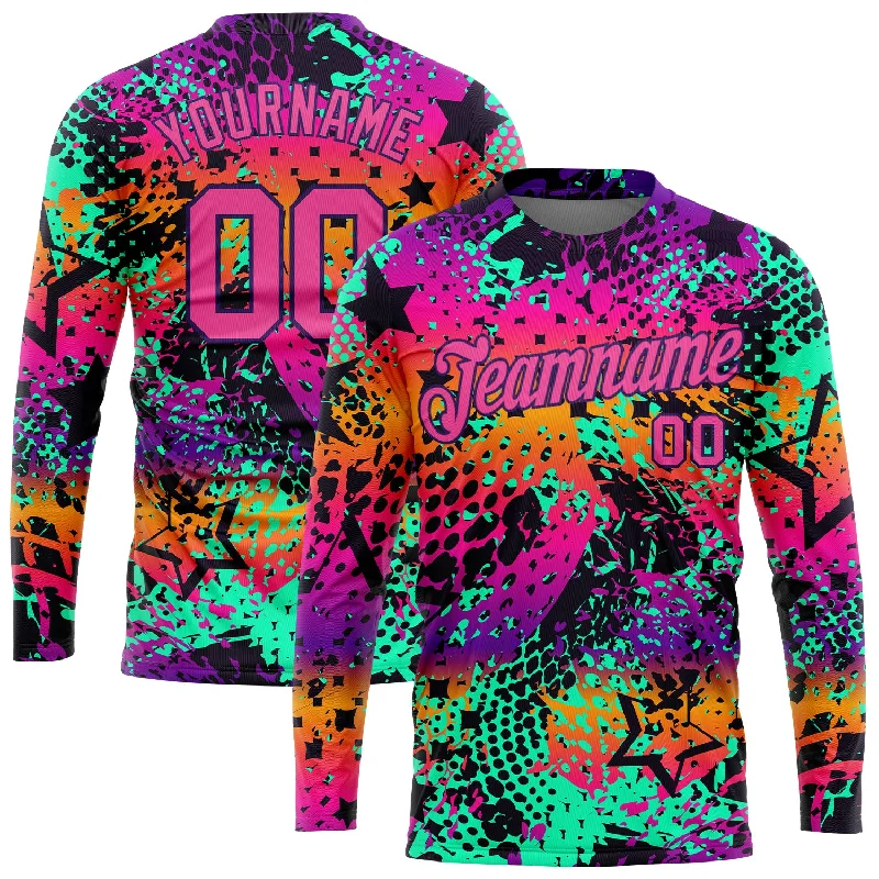 Relaxed-Fit Unisex Fashion For All-Day Comfort Special Offer Custom Graffiti Pattern Pink-Purple Bright Neon Colors 3D Long Sleeve Performance T-Shirt