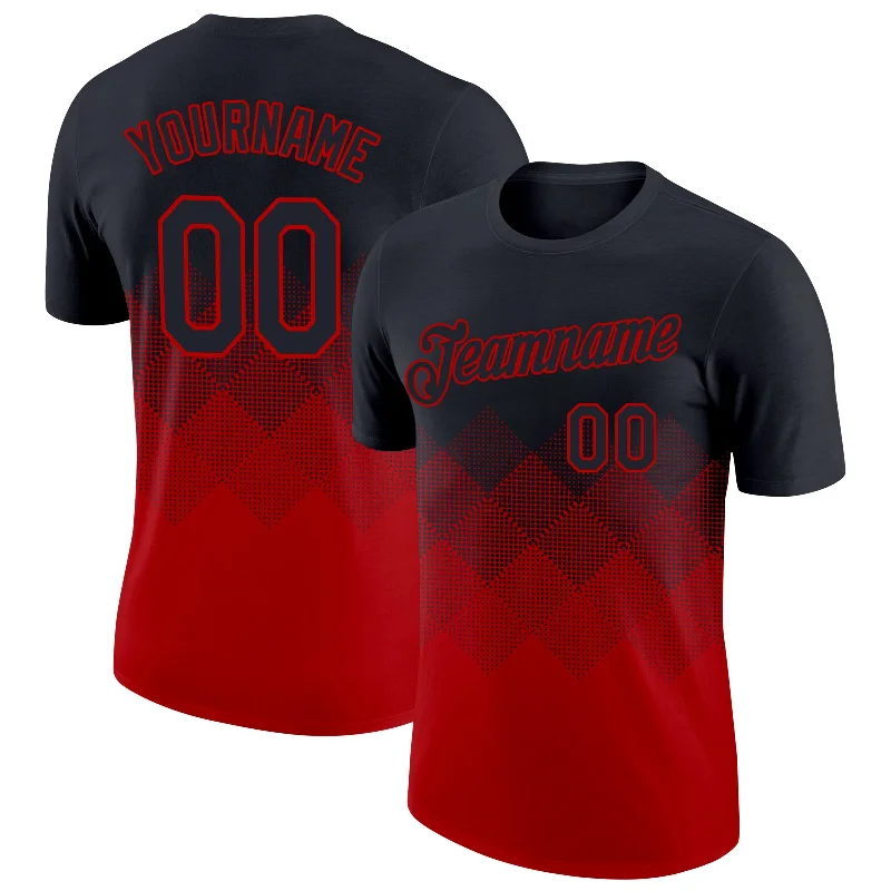 Stylish Unisex Outfit Ideas Seasonal Style Discounts Custom Black Red 3D Pattern Design Gradient Square Shapes Performance T-Shirt