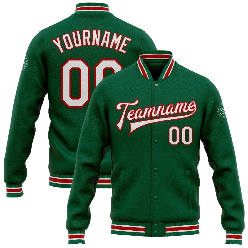 Sleek And Contemporary Gender-Free Outfits Fashion Frontiers Custom Kelly Green White-Red Bomber Full-Snap Varsity Letterman Jacket