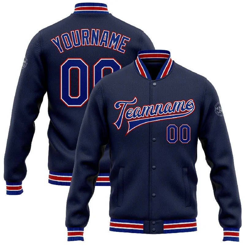 Oversized Unisex Fashion Pieces Low Price Special Custom Navy Royal-Red Bomber Full-Snap Varsity Letterman Jacket