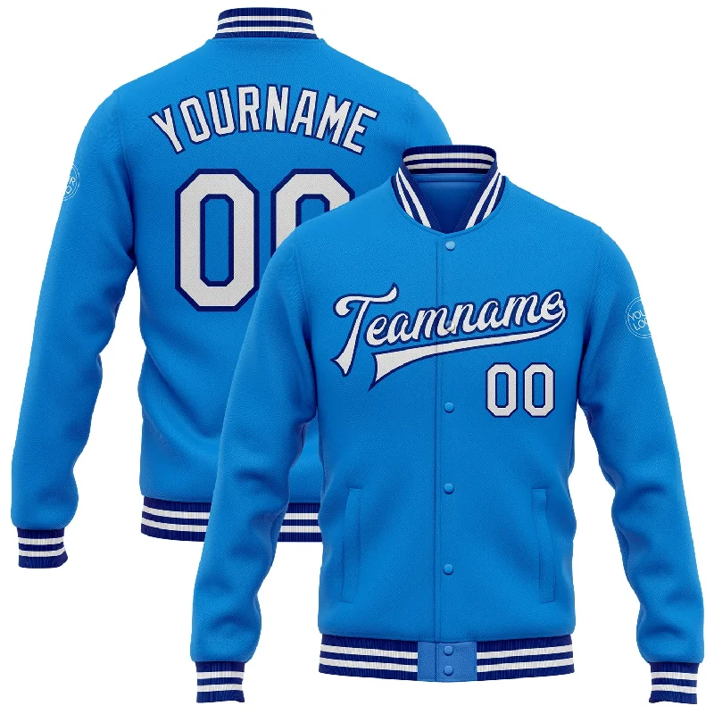 Urban-Inspired Unisex Fashion Trends Flash Sale Custom Powder Blue White-Royal Bomber Full-Snap Varsity Letterman Jacket