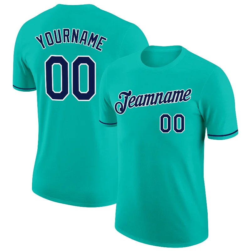 Comfortable Gender-Free Fashion Choices Premium Style Custom Aqua Navy-White Performance T-Shirt