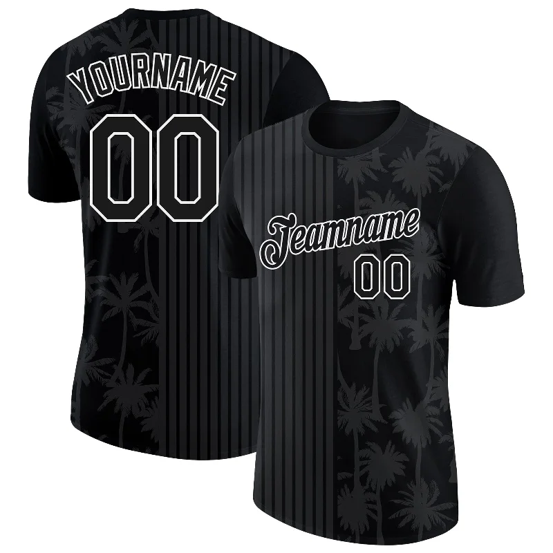 Fashion-Forward Gender-Neutral Outfit Ideas Avant-Garde Style Promotions Custom Black White 3D Pattern Design Hawaii Palm Trees Performance T-Shirt