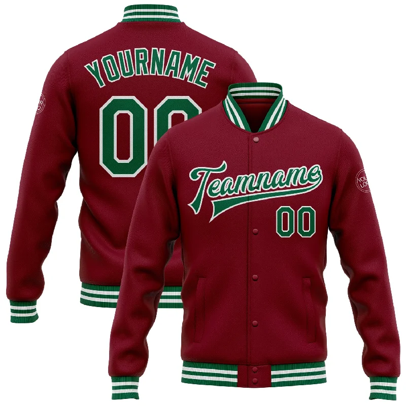 Urban Unisex Fashion Outfits Retro Style Promotions Custom Crimson Kelly Green-White Bomber Full-Snap Varsity Letterman Jacket