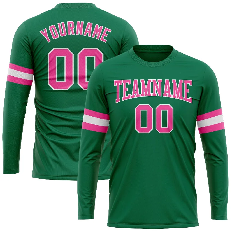 Minimalist Unisex Fashion Must-Haves Day-To-Night Styles Custom Kelly Green Pink-White Long Sleeve Performance Salute To Service T-Shirt