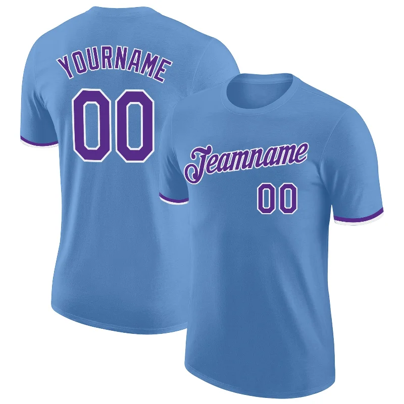 Casual And Trendy Unisex Fashion Staples Hot Sale Custom Light Blue Purple-White Performance T-Shirt