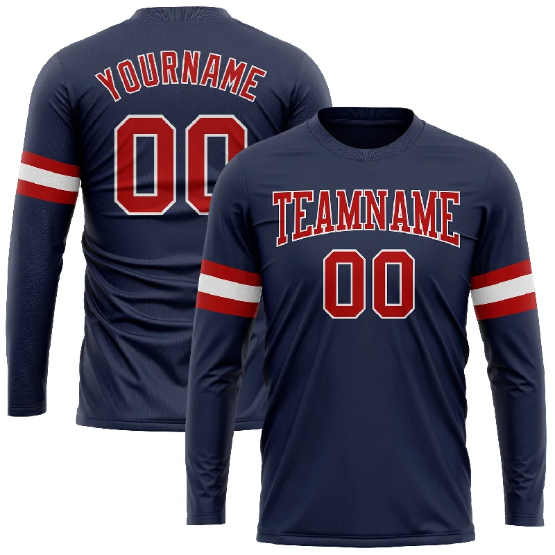 Trendy Unisex Streetwear Fashion Fashionista Favorites Custom Navy Red-White Long Sleeve Performance Salute To Service T-Shirt