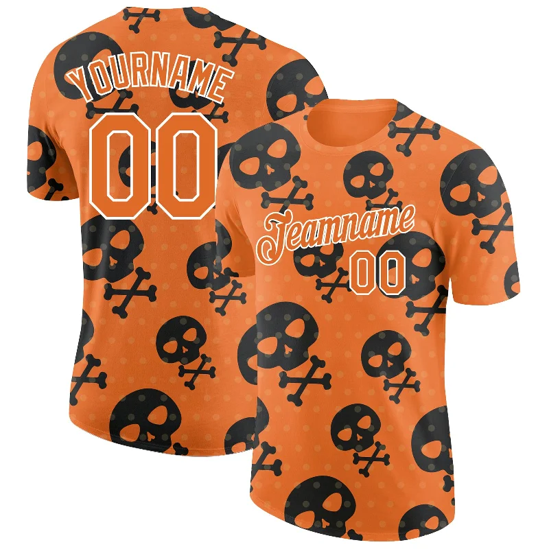 Fashion-Forward Gender-Neutral Outfit Ideas Season Sale Custom Orange White 3D Skull Fashion Performance T-Shirt