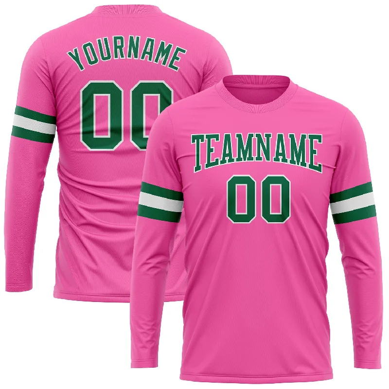 Minimalist Unisex Fashion Essentials Latest Fashion Custom Pink Kelly Green-White Long Sleeve Performance T-Shirt