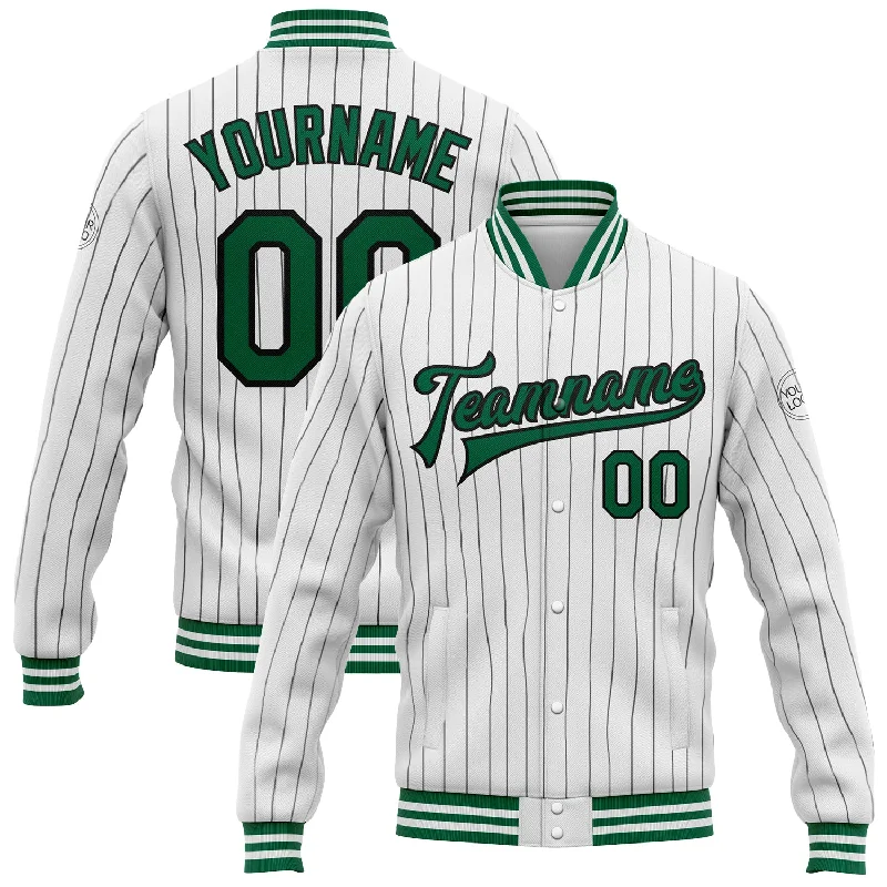 Everyday Wear For Men And Women Fashion Sale Custom White Black Pinstripe Kelly Green Bomber Full-Snap Varsity Letterman Jacket