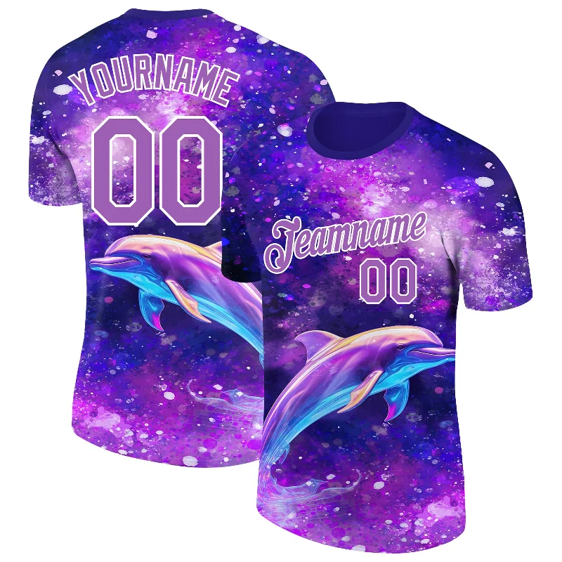 Chic And Casual Unisex Fashion Trends Step Ahead, Lead The Trend Custom Purple Medium Purple-White 3D Pattern Design Animal Dolphin Performance T-Shirt