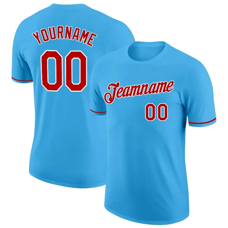 Gender-Neutral Trendy Clothing Styles Casual Fashion Custom Sky Blue Red-White Performance T-Shirt