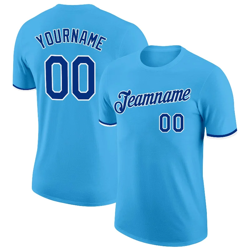 Elegant And Minimal Gender-Free Clothing Save Big Custom Sky Blue Royal-White Performance T-Shirt